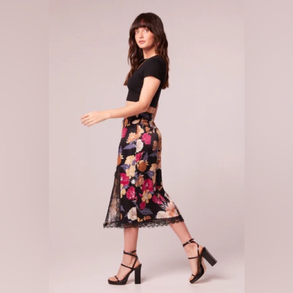 Floral Satin Midi Skirt - Black Multi - Picture 5 of 5